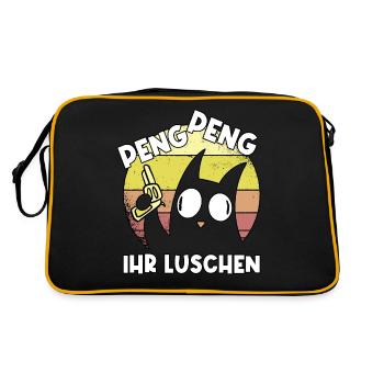 Katze Peng Luschen lustig Geschenk - Retro Tasche - Schwarz/Gold - Hinten