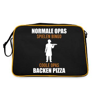 Pizzabäcker Opa Großvater Pizzeria Koch Geschenk - Retro Tasche - Schwarz/Gold - Hinten