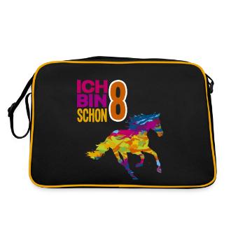 8. Geburtstag Mädchen 8 Jahre Pferd Pferde Party - Retro Tasche - Schwarz/Gold - Hinten