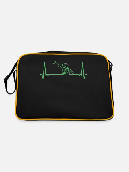 Wrestling Herzschlag EKG Ringen Ringer - Retro Tasche - Schwarz/Gold - Hinten