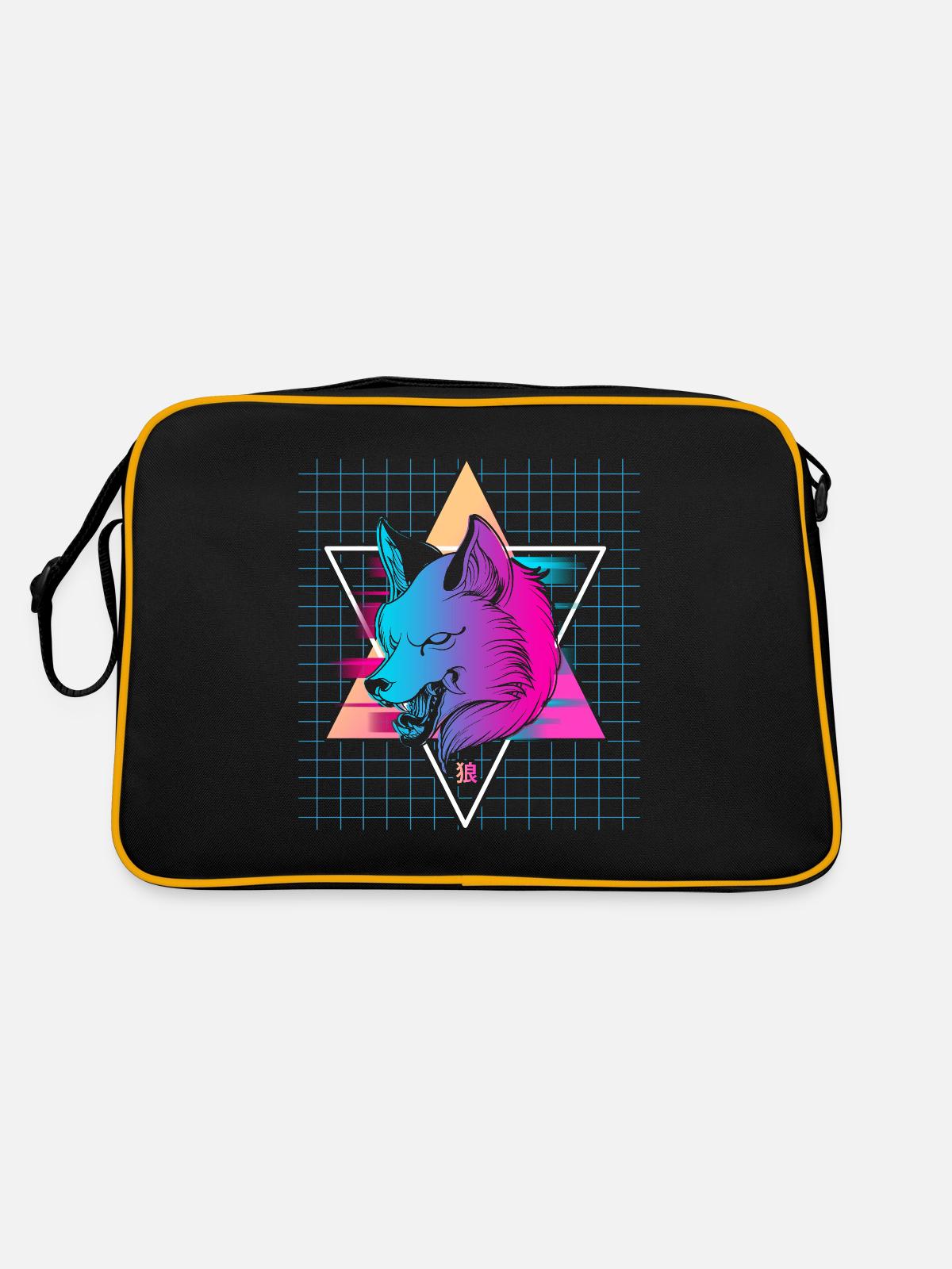 Japon Vaporwave Wolf - Sac Retro - noir/or - Dos