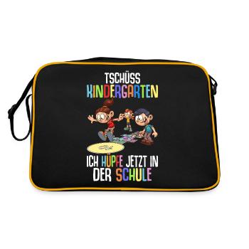 Tschüss Kindergarten Ich Hüpfe Jetzt In Der Schule - Retro Tasche - Schwarz/Gold - Hinten