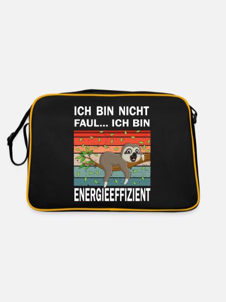 Ich bin nicht faul ich bin Energieeffizient - Retro Tasche - Schwarz/Gold - Hinten