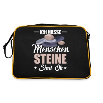 Ich Hasse Menschen Steine Sind Ok Stein - Retro Tasche - Schwarz/Gold - Hinten