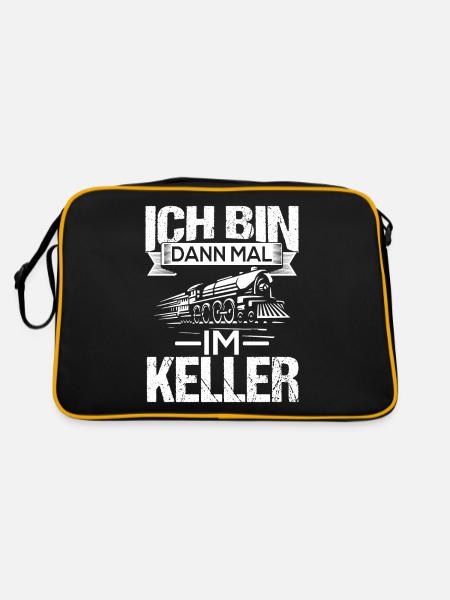 Ich bin dann mal im Keller zug lokführer - Retro Tasche - Schwarz/Gold - Hinten