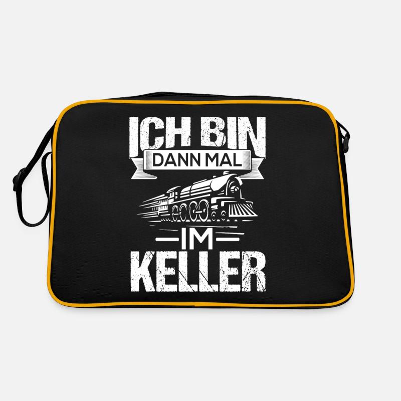Ich bin dann mal im Keller zug lokführer - Retro Tasche - Schwarz/Gold