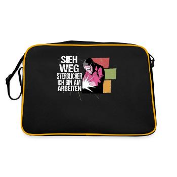 Schweißer Welder Schweißfachmann Lustig Beruf - Retro Tasche - Schwarz/Gold - Hinten