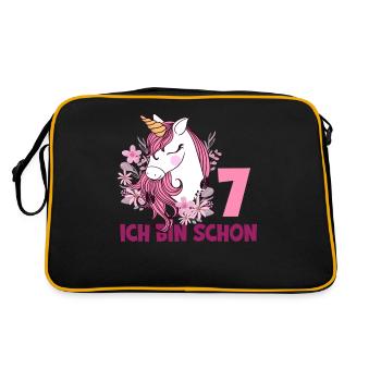 7. Geburtstag Mädchen 7 Jahre Pferd Pferde Einhorn - Retro Tasche - Schwarz/Gold - Hinten
