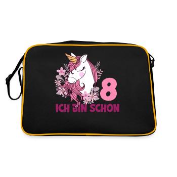 8. Geburtstag Mädchen 8 Jahre Pferd Pferde Einhorn - Retro Tasche - Schwarz/Gold - Hinten