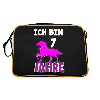 7. Geburtstag Mädchen 7 Jahre Pferd Pferde Party - Retro Tasche - Schwarz/Gold - Hinten