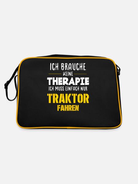 Ich brauche keine Therapie Ich muss Traktor Fahre - Retro Tasche - Schwarz/Gold - Hinten