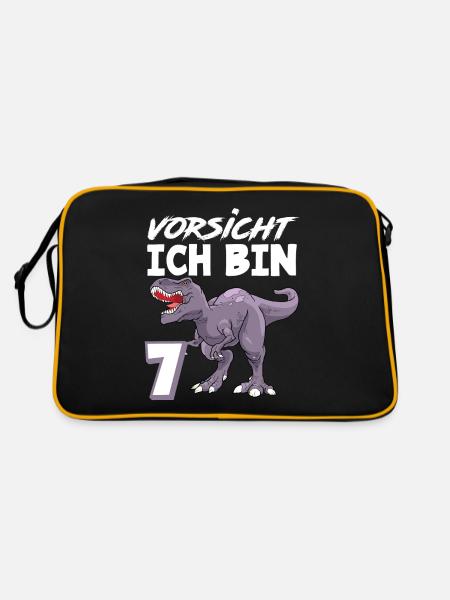 7. Geburtstag 7 Jahre Dino Dinosaurier Fan - Retro Tasche - Schwarz/Gold - Hinten