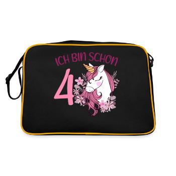 4. Geburtstag Mädchen 4 Jahre Pferd Pferde Einhorn - Retro Tasche - Schwarz/Gold - Hinten