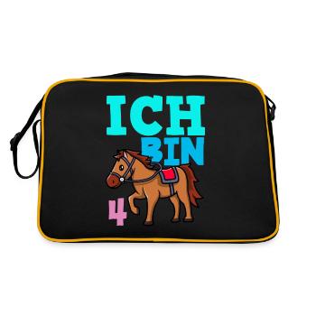 4. Geburtstag Mädchen 4 Jahre Pferd Pferde Party - Retro Tasche - Schwarz/Gold - Hinten