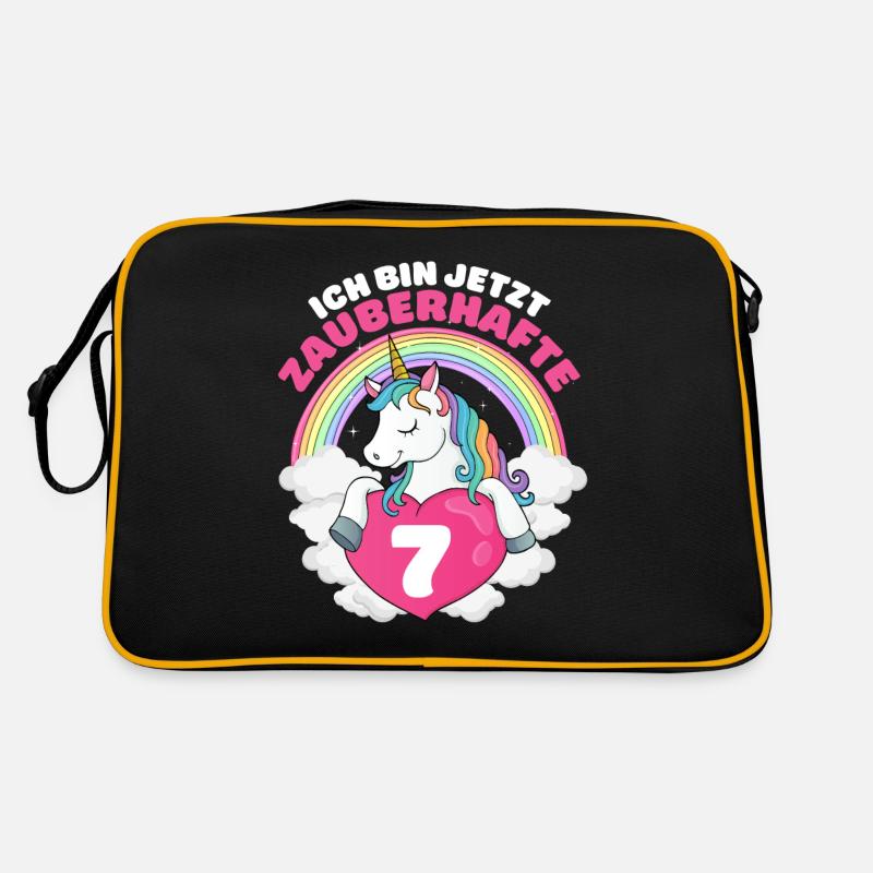 7 Jahre Einhorn 7. Geburtstag Mädchen - Retro Tasche - Schwarz/Gold