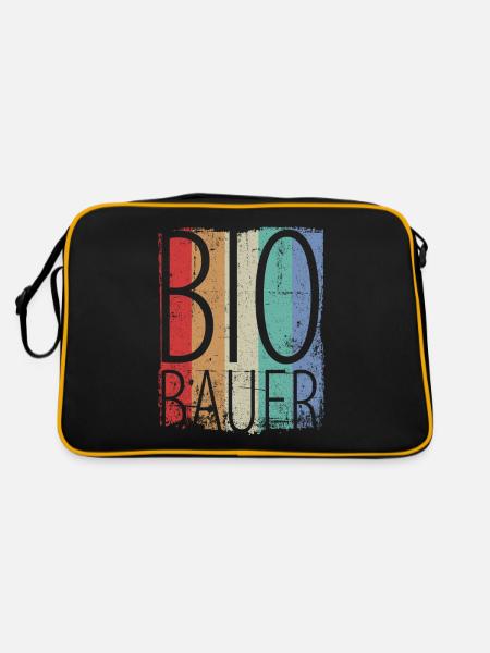 Bio Biobauer Grün Landwirt Bauer Landwirtschaft - Retro Tasche - Schwarz/Gold - Hinten