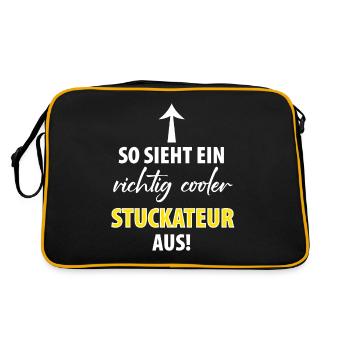 Stuckateur Gipser Stukkateur Verputzer Geschenk - Retro Tasche - Schwarz/Gold - Hinten