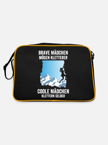 Brave Mädchen, Kletterer Coole Mädchen klettern Mä - Retro Tasche - Schwarz/Gold - Hinten