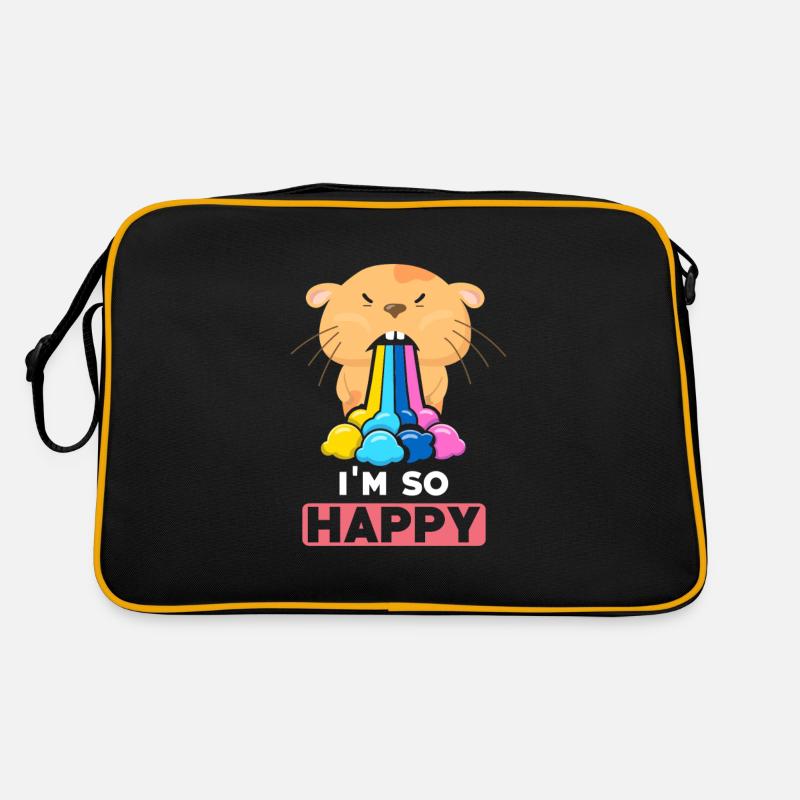 Hamster Im so Happy - Retro Tasche - Schwarz/Gold