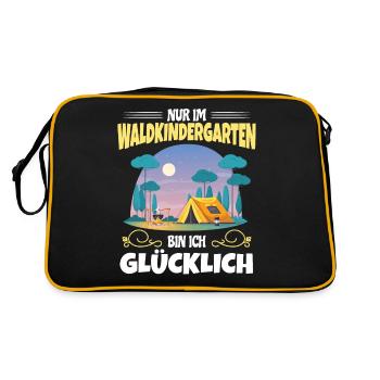 Nur Im Waldkindergarten Bin Ich Glücklich - Retro Tasche - Schwarz/Gold - Hinten