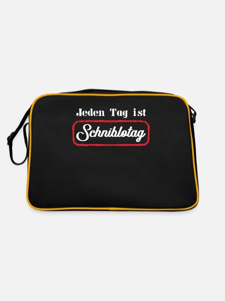 Jeden Tag ist Schniblotag, Schnitzel und Blow..Job - Retro Tasche - Schwarz/Gold - Hinten