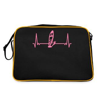 Herzschlag Surfen Herz Windsurf EKG Windsurfer - Retro Tasche - Schwarz/Gold - Hinten