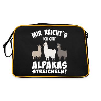 Mir reichts ich geh Alpakas streicheln Alpaka Lama - Retro Tasche - Schwarz/Gold - Hinten