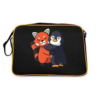 Liebe Pinguin Roter Panda niedliche Tiere knuddeln - Retro Tasche - Schwarz/Gold - Hinten