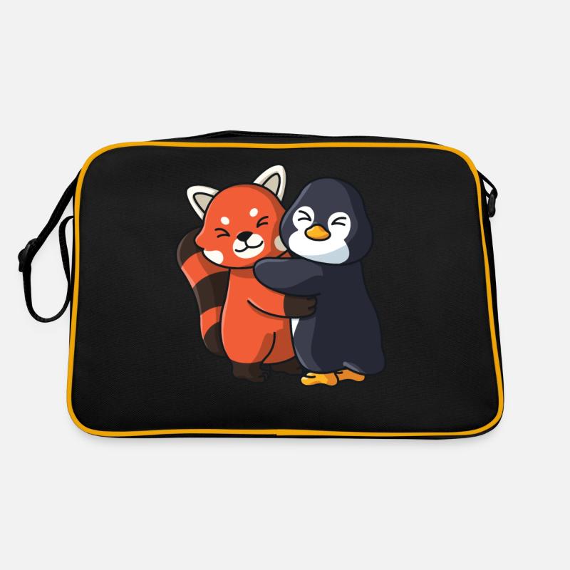Penguin Red Panda hugging Hug Cuddle Animals Retro Bag
