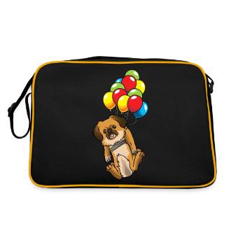 Tibet Spaniel Hund mit Luftballons lustig - Retro Tasche - Schwarz/Gold - Hinten