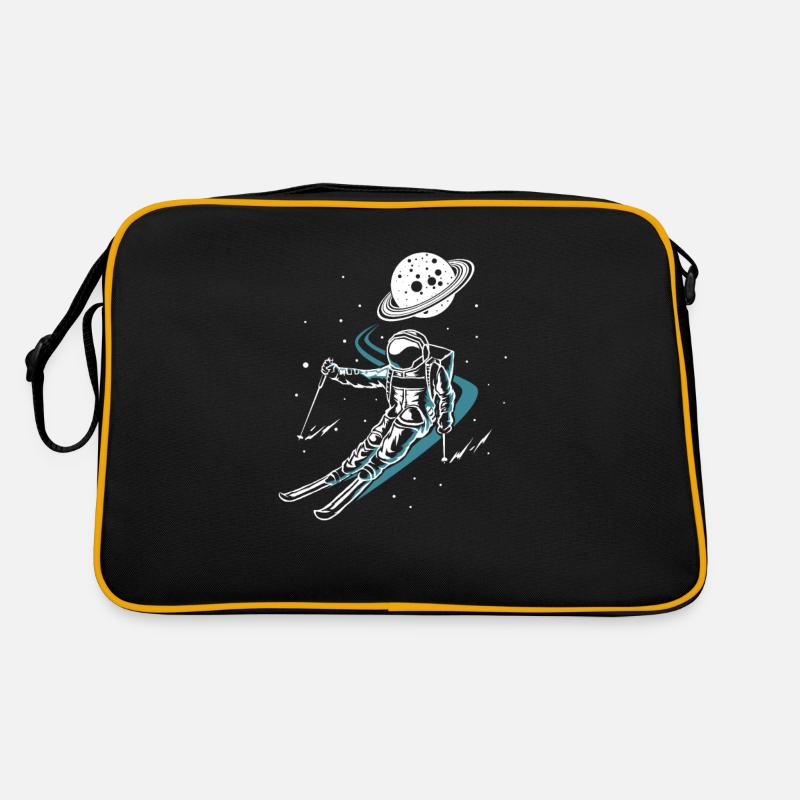 Astronaut In Space With Ski Funny Skiing - Retro Bag - black/gold