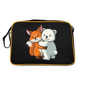 Fuchs und Eisbär niedliche Tiere knuddeln - Retro Tasche - Schwarz/Gold - Hinten