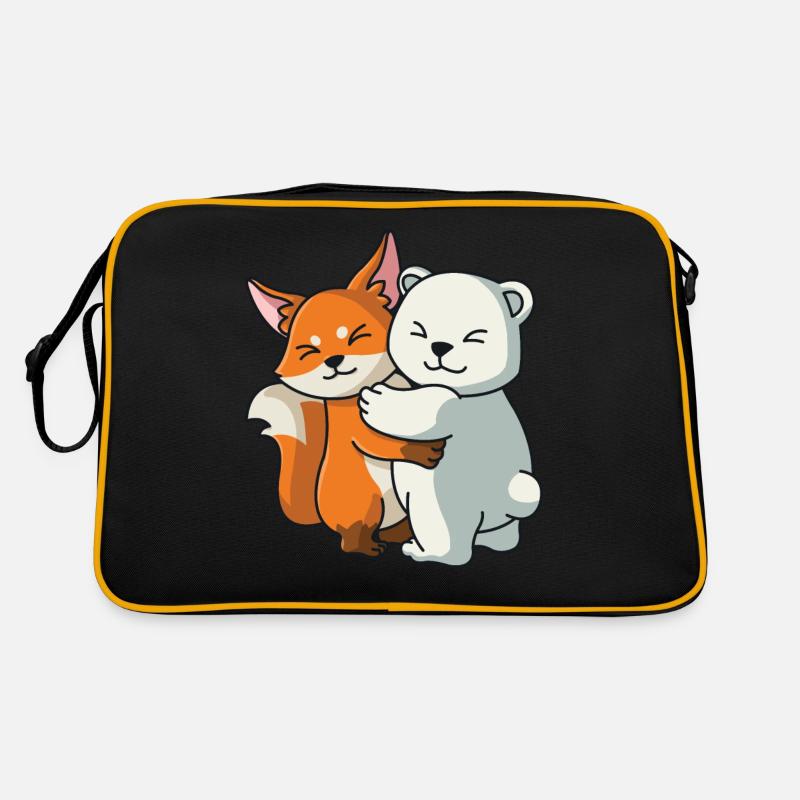 Fuchs und Eisbär niedliche Tiere knuddeln - Retro Tasche - Schwarz/Gold