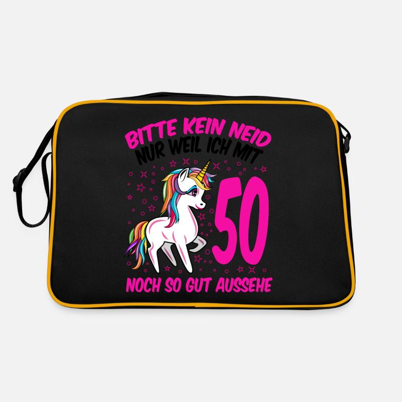 50. Geburtstag Geschenk Einhorn Frauen lustig - Retro Tasche - Schwarz/Gold