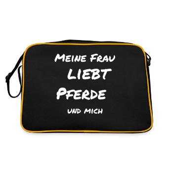 Meine Frau liebt Pferde und mich - Retro Tasche - Schwarz/Gold - Hinten