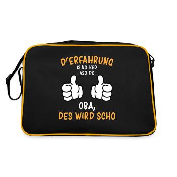 "D'Erfahrung is no ned aso do" Mundart aus Bayern - Retro Tasche - Schwarz/Gold - Hinten