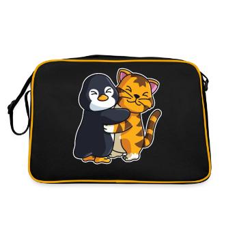 Tiger und Pinguin niedliche Tiere knuddeln - Retro Tasche - Schwarz/Gold - Hinten