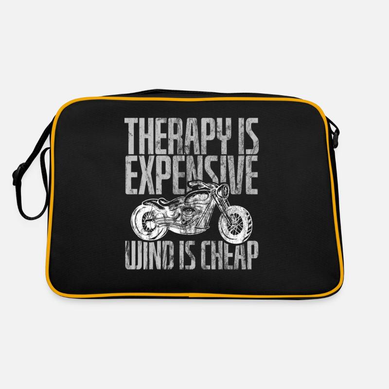 Biker Therapy Is Expensive Wind Is Cheap Design Fü - Retro Tasche - Schwarz/Gold