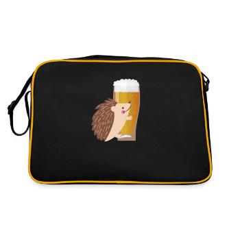 Bier Geschenk mit Igel - Retro Tasche - Schwarz/Gold - Hinten