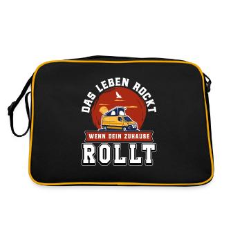 Camping Camper Spruch - Retro Tasche - Schwarz/Gold - Hinten