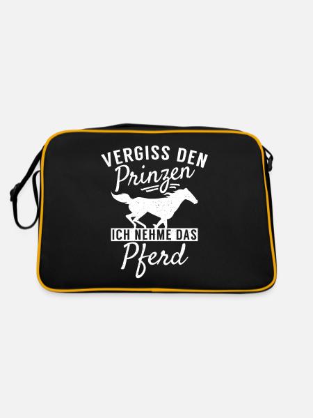 Vergiss den Prinzen ich nehme das Pferd - Retro Tasche - Schwarz/Gold - Hinten