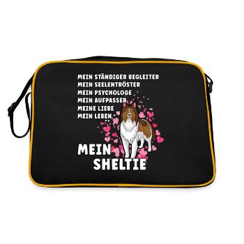 Mein Sheltie Hundehalter Hundeliebhaber - Retro Tasche - Schwarz/Gold - Hinten