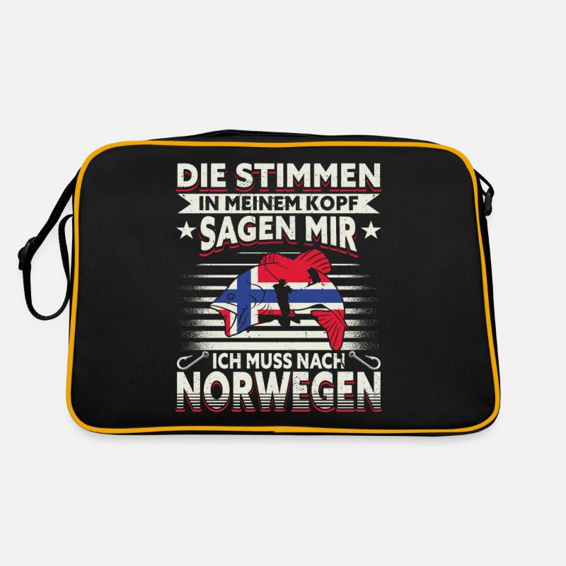 Angeln Norwegen - Retro Tasche - Schwarz/Gold