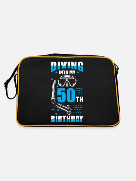 Taucher 50. Geburstag Geschenk - Retro Tasche - Schwarz/Gold - Hinten