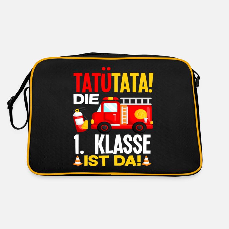 Feuerwehr 1. Klasse Schüler Einschulung Geschenk - Retro Tasche - Schwarz/Gold