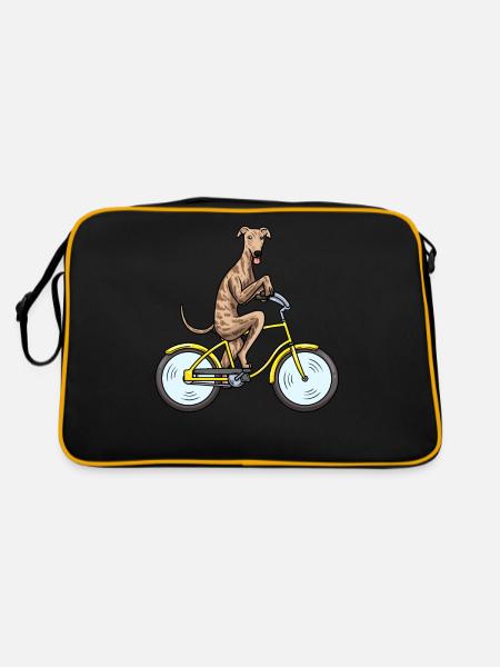 Galgo espanol Hund mit Fahrrad - Retro Tasche - Schwarz/Gold - Hinten