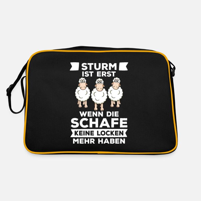 Schaf Schafe Schäfer bei Sturm Geschenk - Retro Tasche - Schwarz/Gold