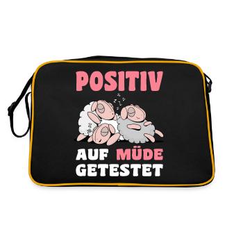 Positiv Auf Müde Getestet Spruch mit Schlaf Schaaf - Retro Tasche - Schwarz/Gold - Hinten