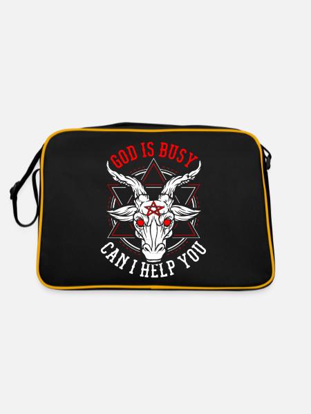 God Is Busy Can I Help You Devil Satanic Satan - Retro Tasche - Schwarz/Gold - Hinten