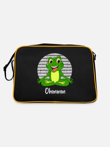 Meditation Frosch - Yoga Frosch - Retro Tasche - Schwarz/Gold - Hinten